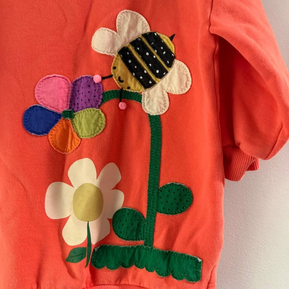 Next Short Sleeve Sweatshirt Dress Girls 4-5Y Coral Pink Bee Flower Applique
